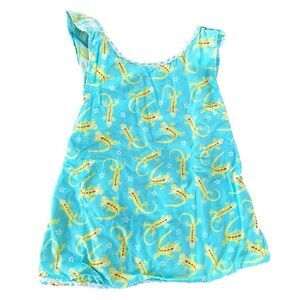 Handmade Little Girls Blue Cotton Crossover Tunic with Yellow Lizard Print Sz4-6